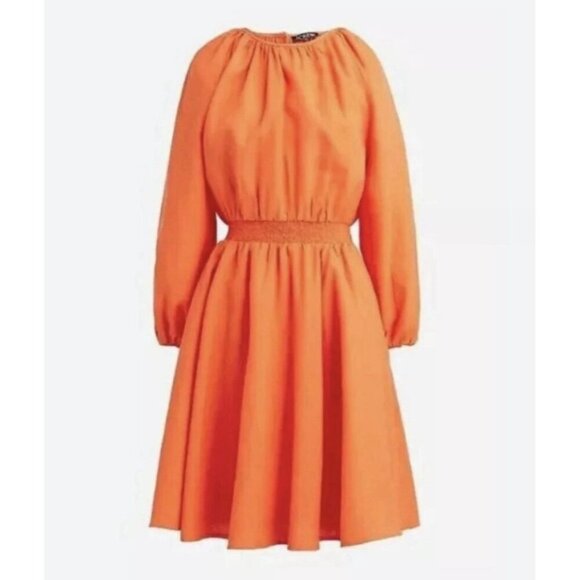 J Crew Mini Dress Size Medium Palermo Smocked Linen Orange Beach Boho Preppy - Picture 1 of 15